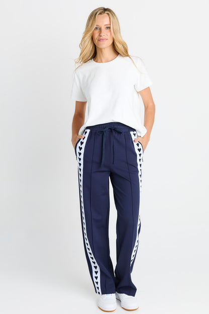 Jamie Navy Love Heart Trackpant by Betty Basics