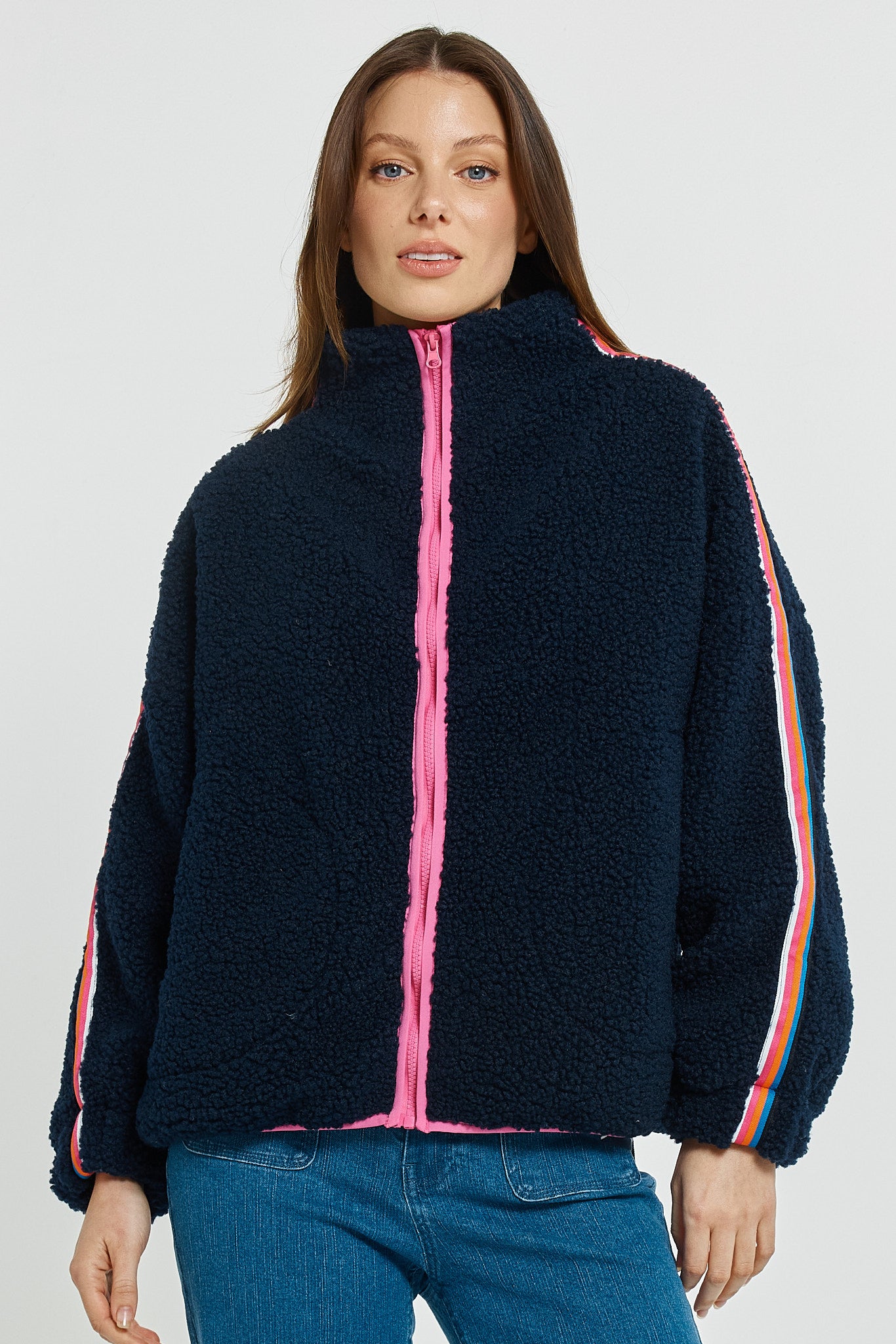 Aubrey Fleece Jacket Navy Rainbow