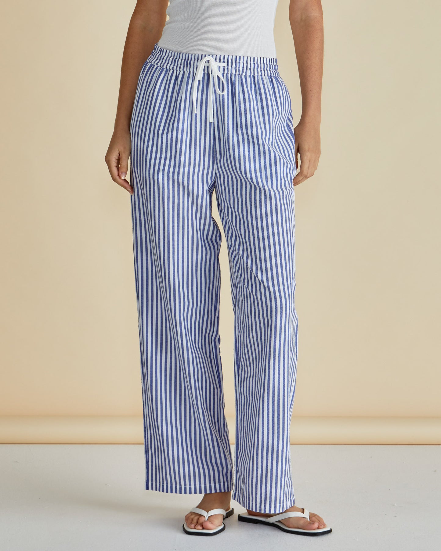 betty basics at loloma living on tamborine mountain georgie pant navy stripe pants elastic waist 