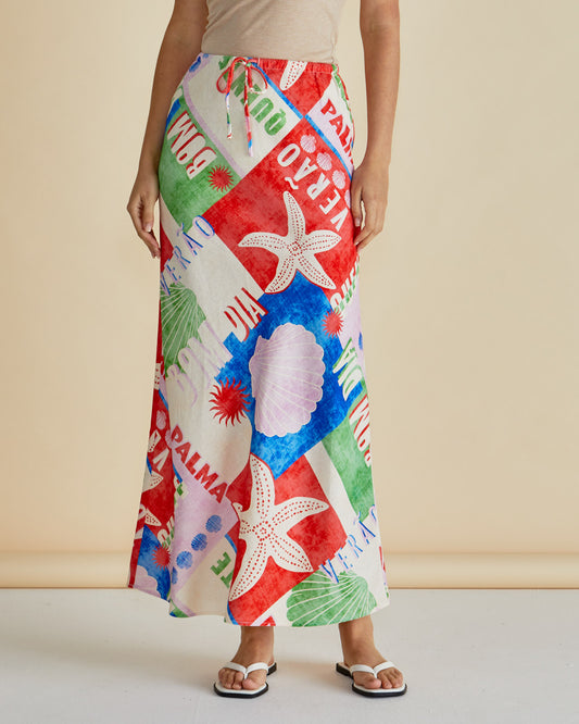 Brooke Bias Skirt in Seashell Print