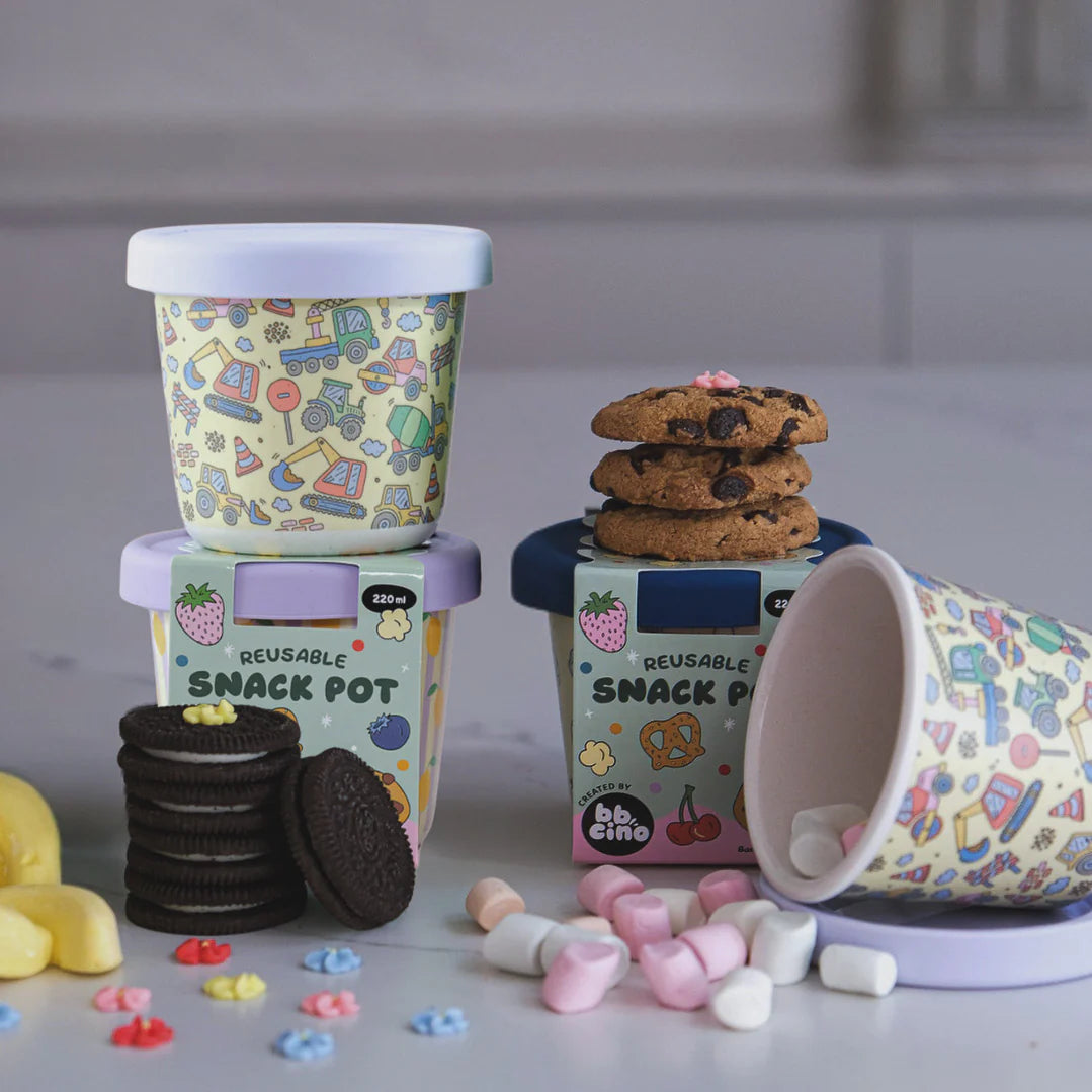 BBcino Reusable Snack Pot: Dig It Trucks