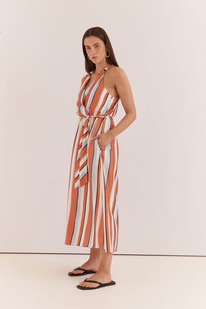 Carlene Twisted Maxi Dress in Multi Stripe Print Orange by SASS