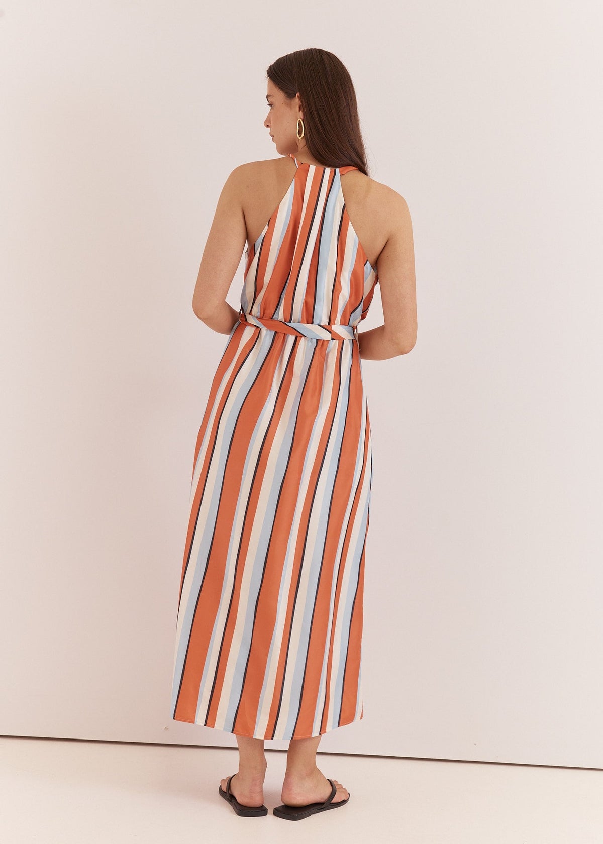 Carlene Twisted Maxi Dress in Multi Stripe Print Orange by SASS