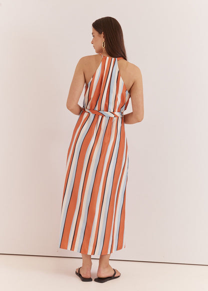 Carlene Twisted Maxi Dress in Multi Stripe Print Orange by SASS