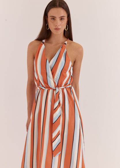 Carlene Twisted Maxi Dress in Multi Stripe Print Orange by SASS
