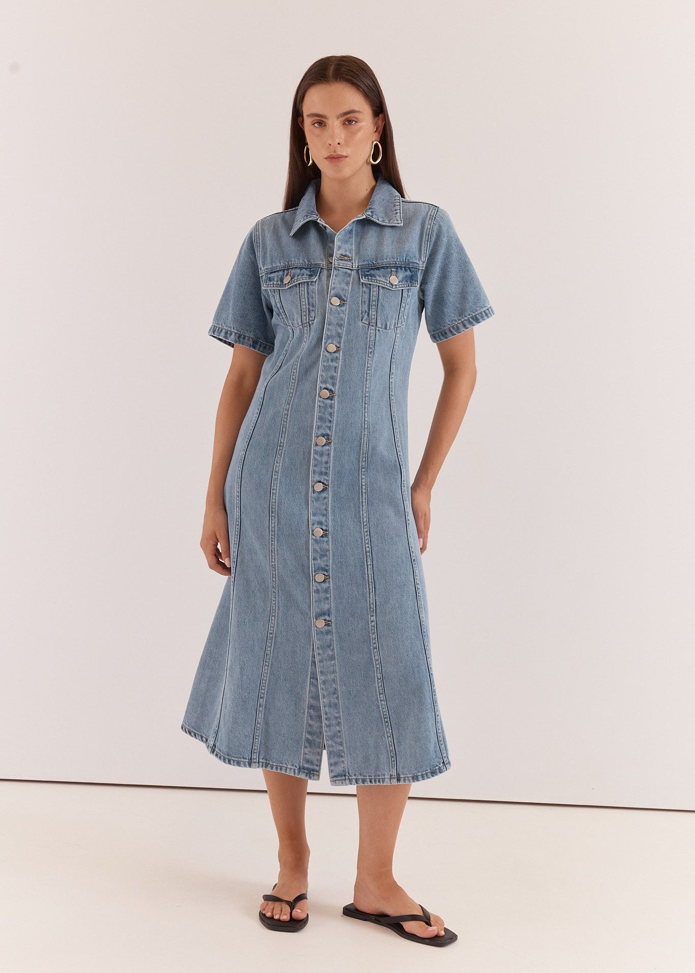 Kara Denim Midi Dress in 90's Blue by SASS