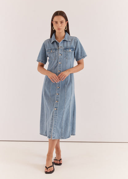 Kara Denim Midi Dress in 90's Blue by SASS