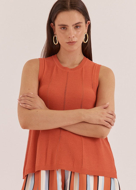 Krista Pointelle Tank in Burnt Orange by SASS