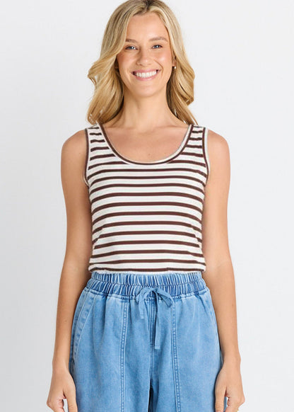 Emma Scoop Tank in Chocolate/White Stripes by Betty Basics