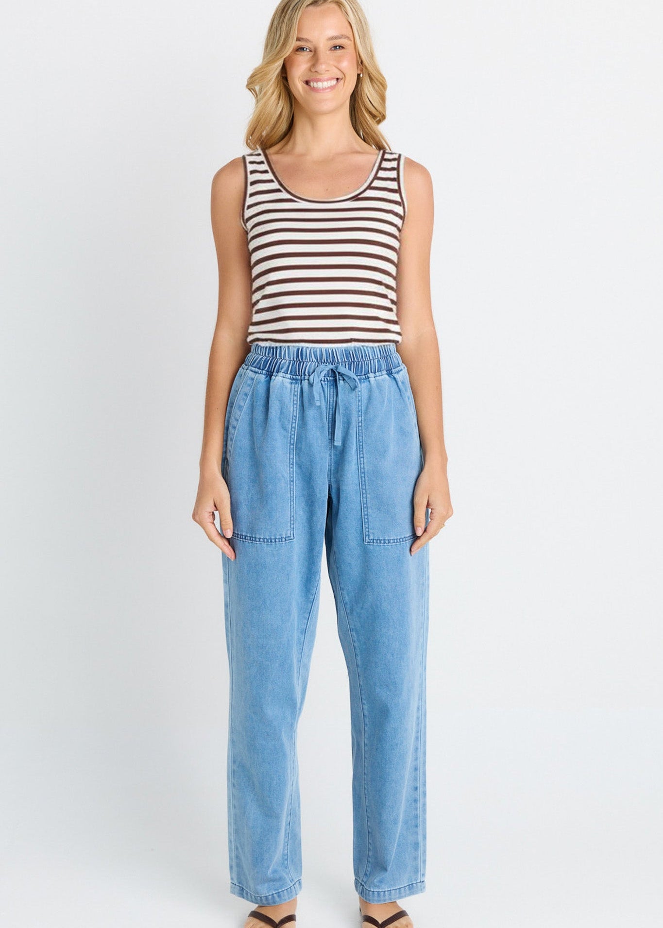 Emma Scoop Tank in Chocolate/White Stripes by Betty Basics
