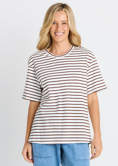 Relax Boxy Tee in Chocolate/White Stripes by Betty Basics