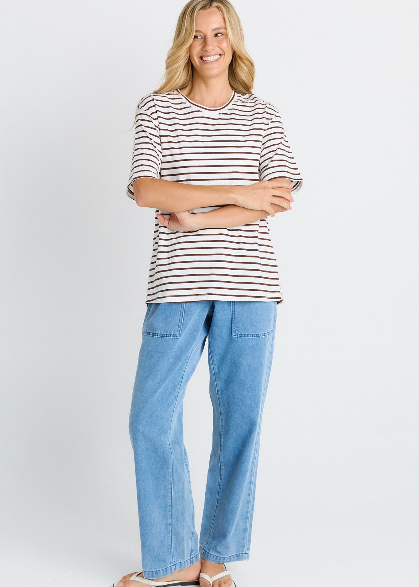 Relax Boxy Tee in Chocolate/White Stripes by Betty Basics