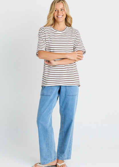 Relax Boxy Tee in Chocolate/White Stripes by Betty Basics