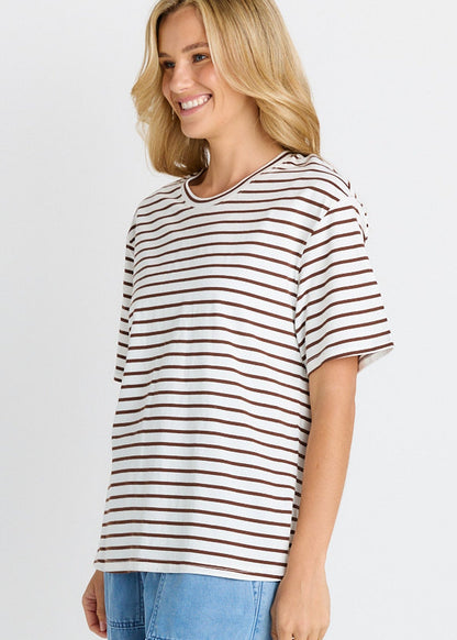 Relax Boxy Tee in Chocolate/White Stripes by Betty Basics