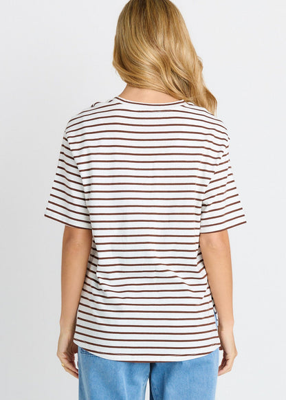 Relax Boxy Tee in Chocolate/White Stripes by Betty Basics