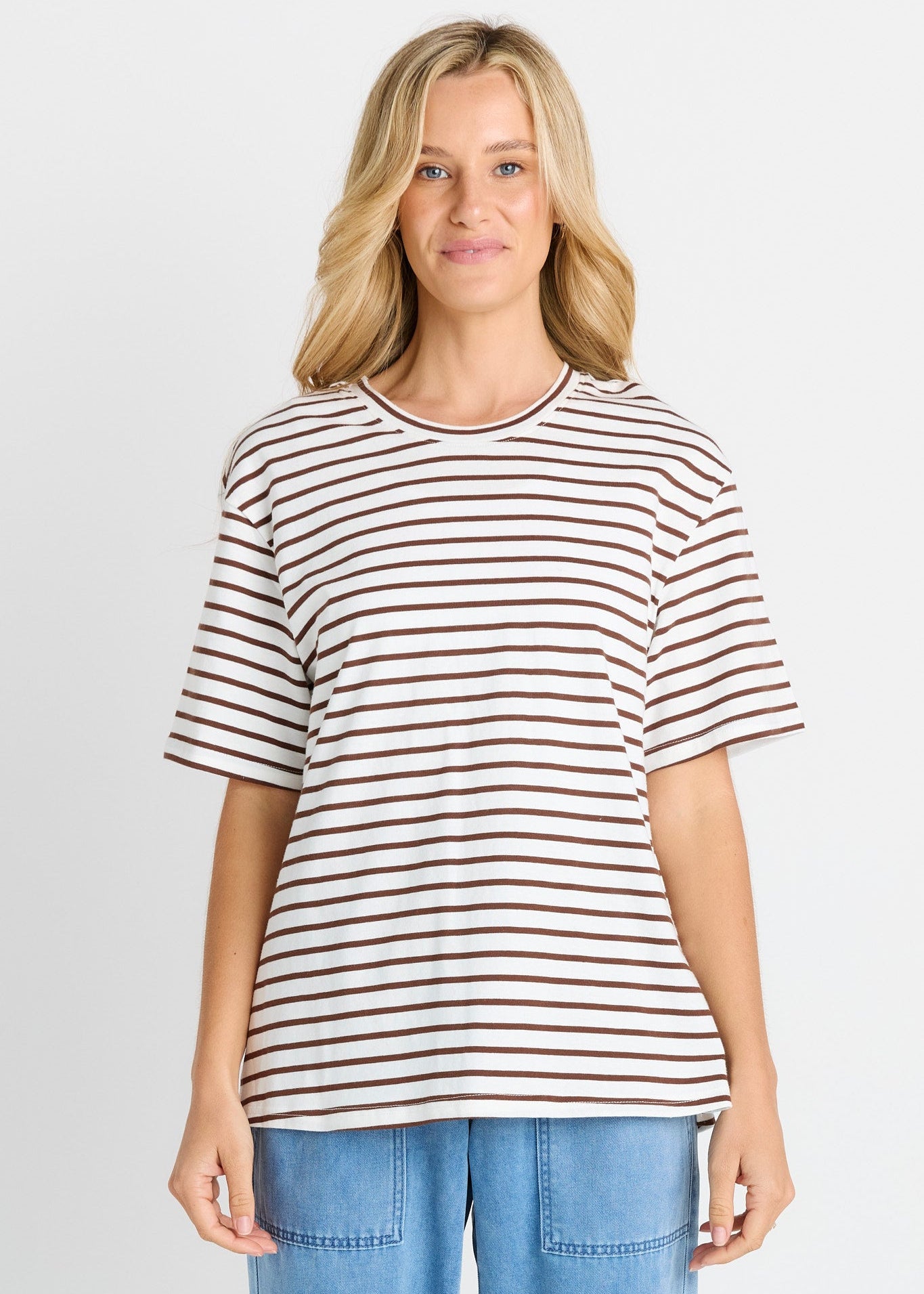 Relax Boxy Tee in Chocolate/White Stripes by Betty Basics