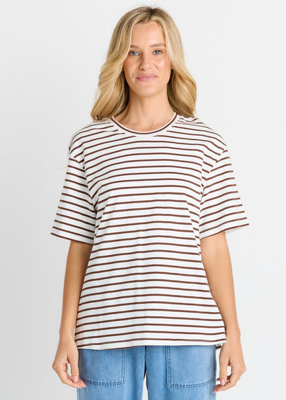 Relax Boxy Tee in Chocolate/White Stripes by Betty Basics