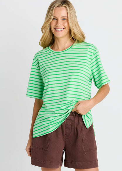 Relax Boxy Tee in Green Stripes by Betty Basics