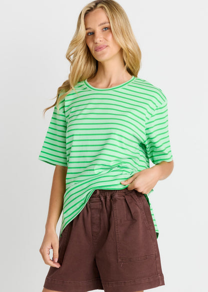 Relax Boxy Tee in Green Stripes by Betty Basics