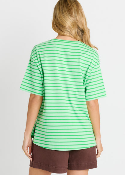 Relax Boxy Tee in Green Stripes by Betty Basics