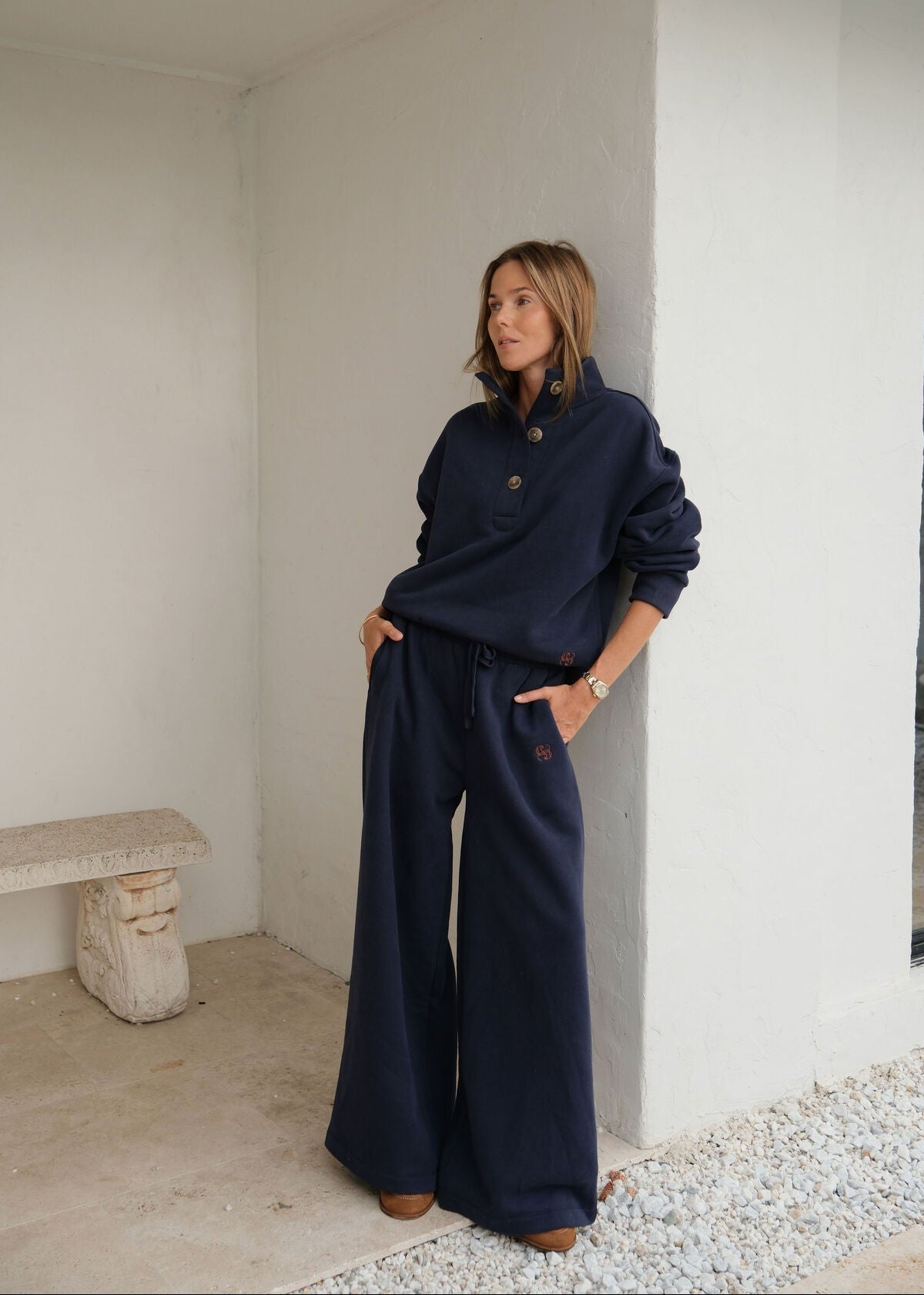 Ivy Wide Leg Trackpant in Heritage Navy by Ceres Life