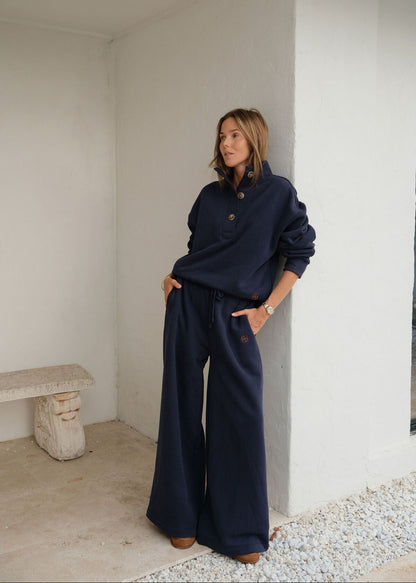 Ivy Wide Leg Trackpant in Heritage Navy by Ceres Life