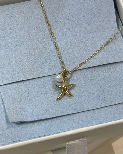 Zali Starfish & Freshwater Pearl Necklace 18k Gold
