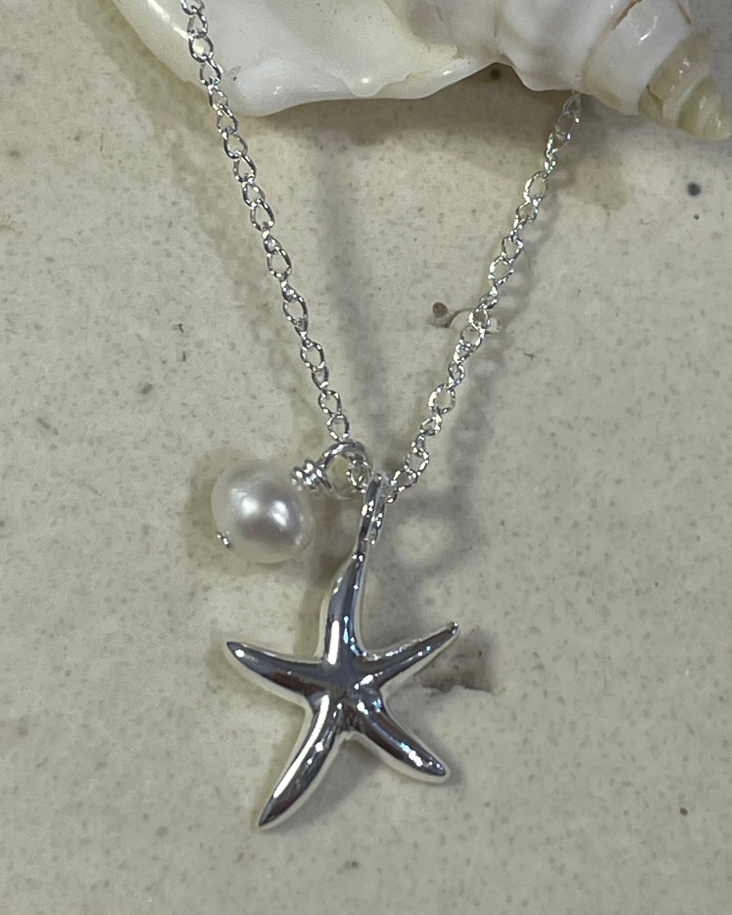 Zali Starfish & Freshwater Pearl Necklace Sterling Silver