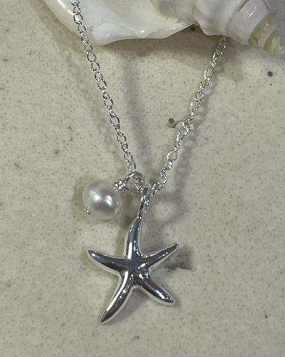 Zali Starfish & Freshwater Pearl Necklace Sterling Silver