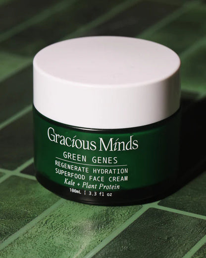 Green Genes face cream by Gracious Minds daily skincare ritual for hydrated skin.