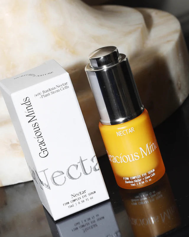 Natural eye serum formulation supporting smoother brighter-looking skin by Gracious Minds.