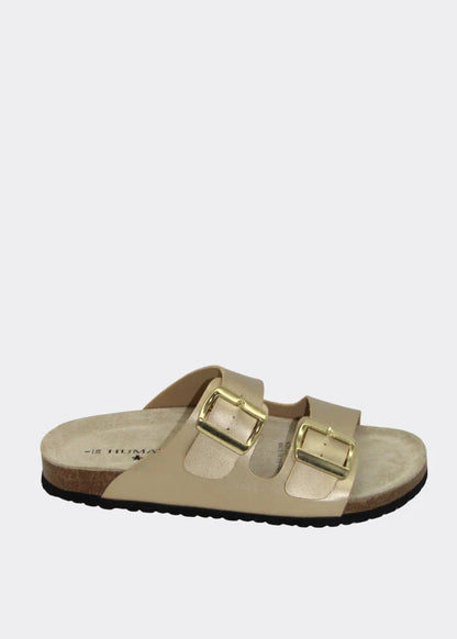 Gold Ibiza Slides by Human Shoes