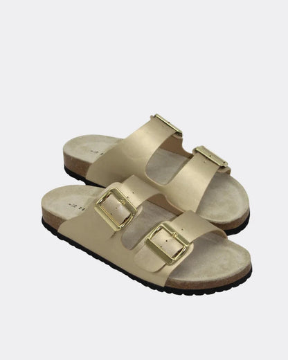 Gold Ibiza Slides by Human Shoes