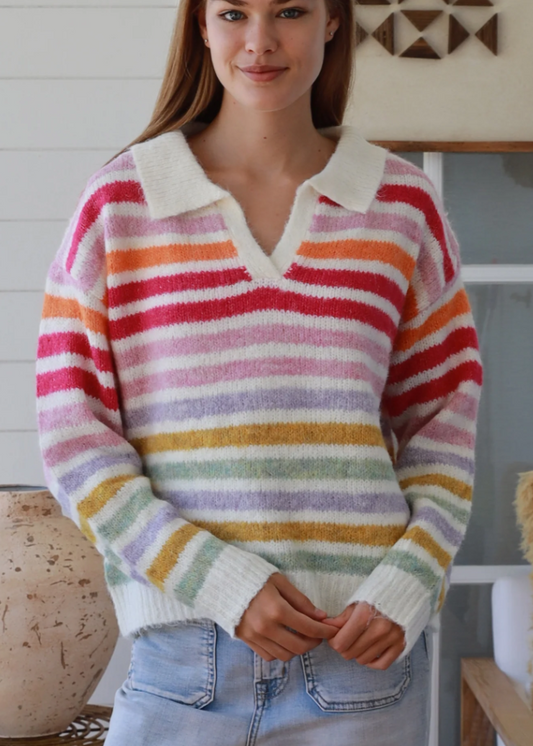 Indie Rainbow Polo Knit Jumper