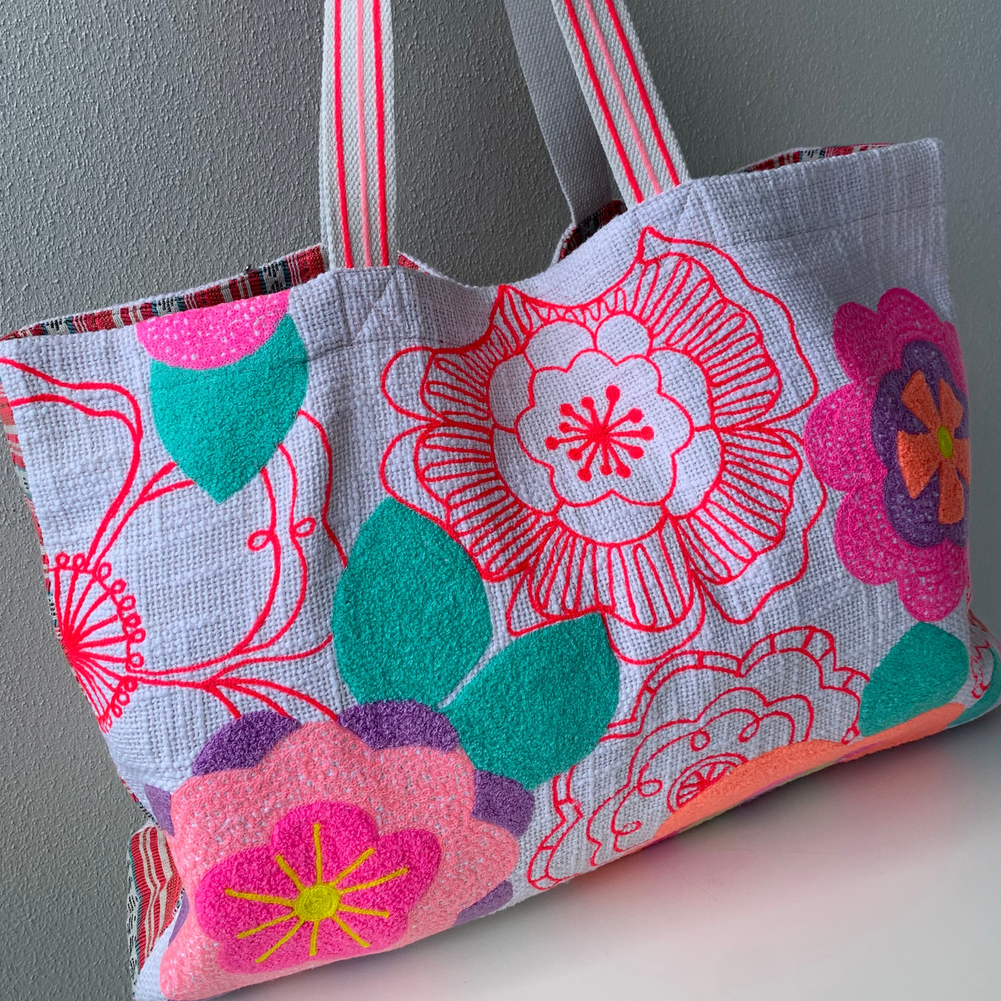 Fleur Neon Floral Embroidered Tote Bag