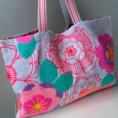 Fleur Neon Floral Embroidered Tote Bag