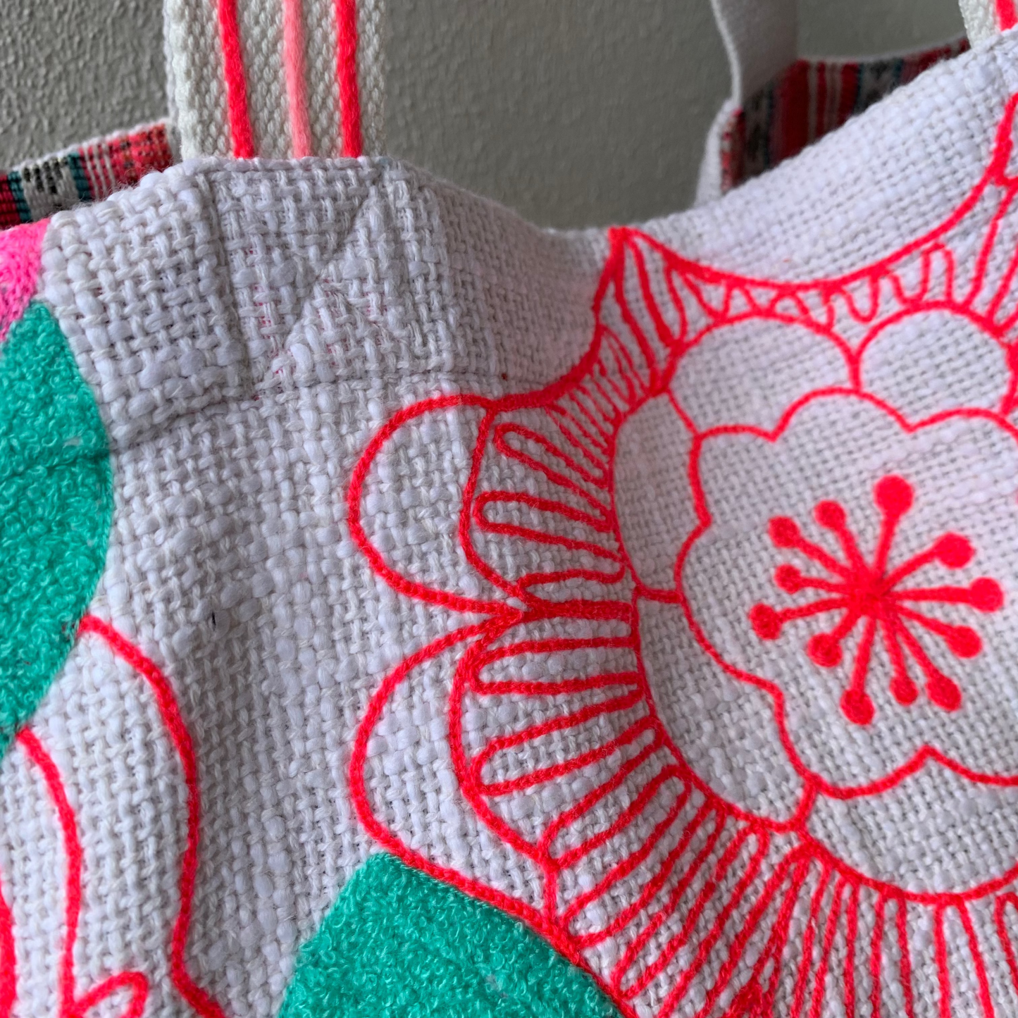 Fleur Neon Floral Embroidered Tote Bag