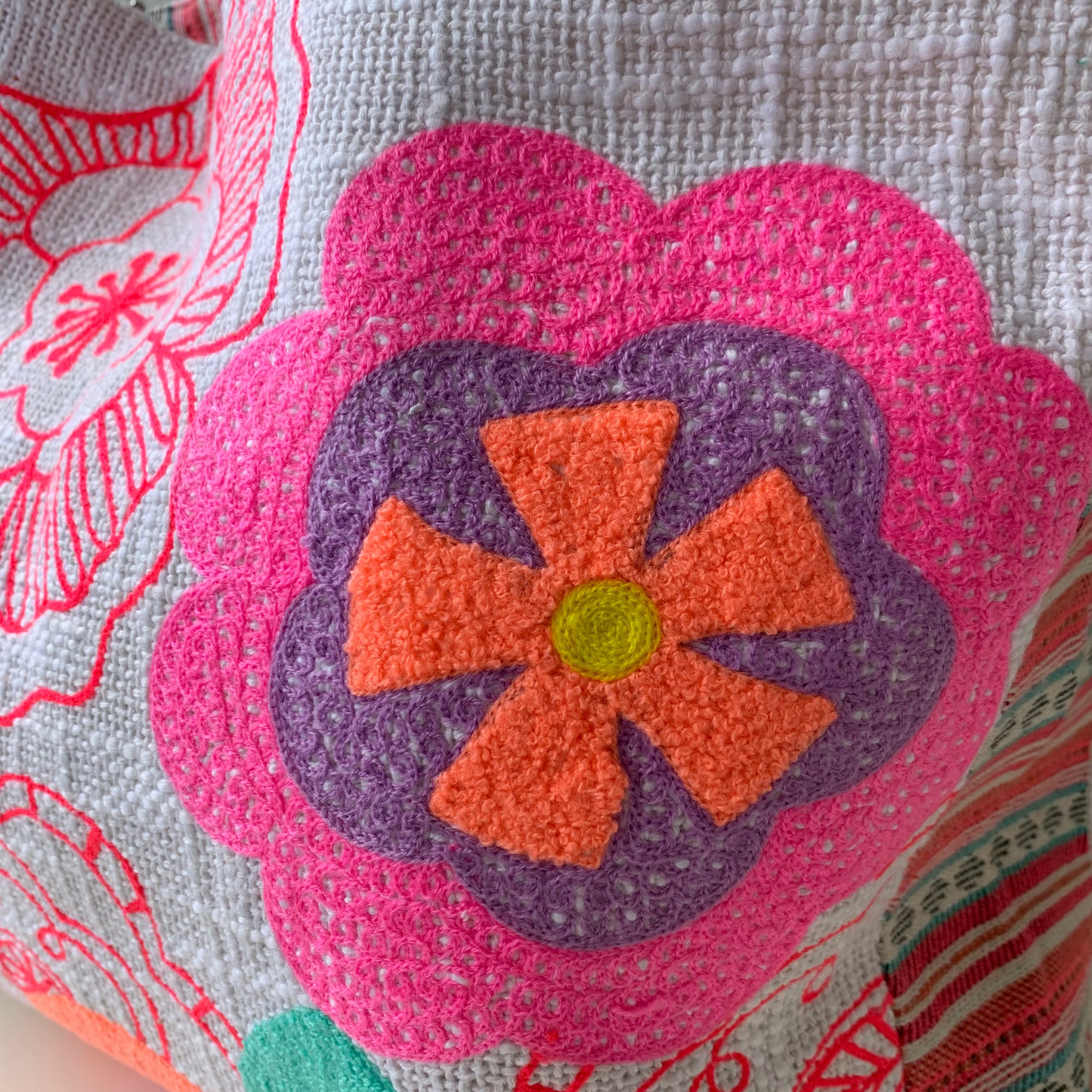 Fleur Neon Floral Embroidered Tote Bag