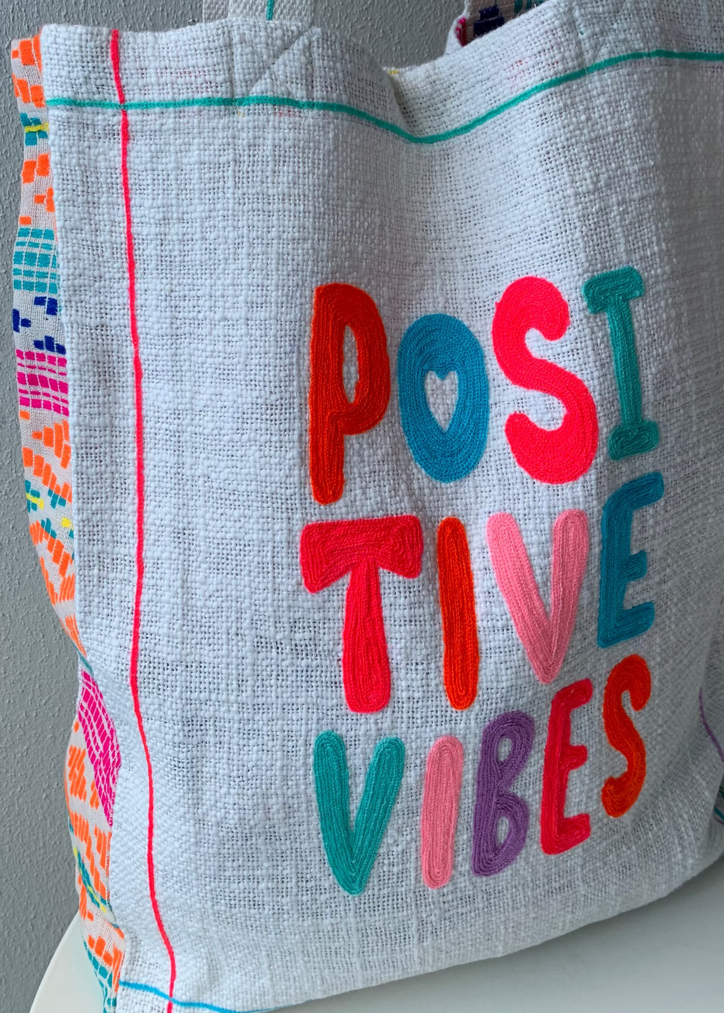 POSITIVE VIBES Embroidered Tote Bag