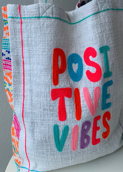 POSITIVE VIBES Embroidered Tote Bag