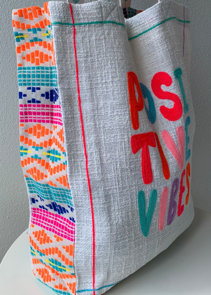 POSITIVE VIBES Embroidered Tote Bag