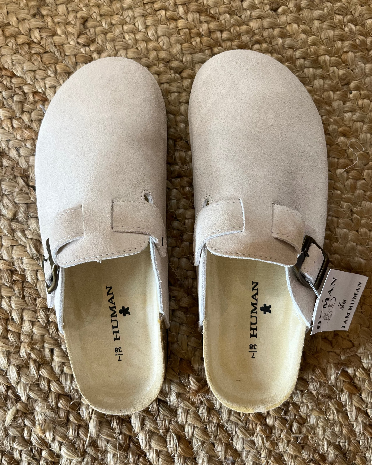 Lara Suede Slides in Sand by Human Shoes