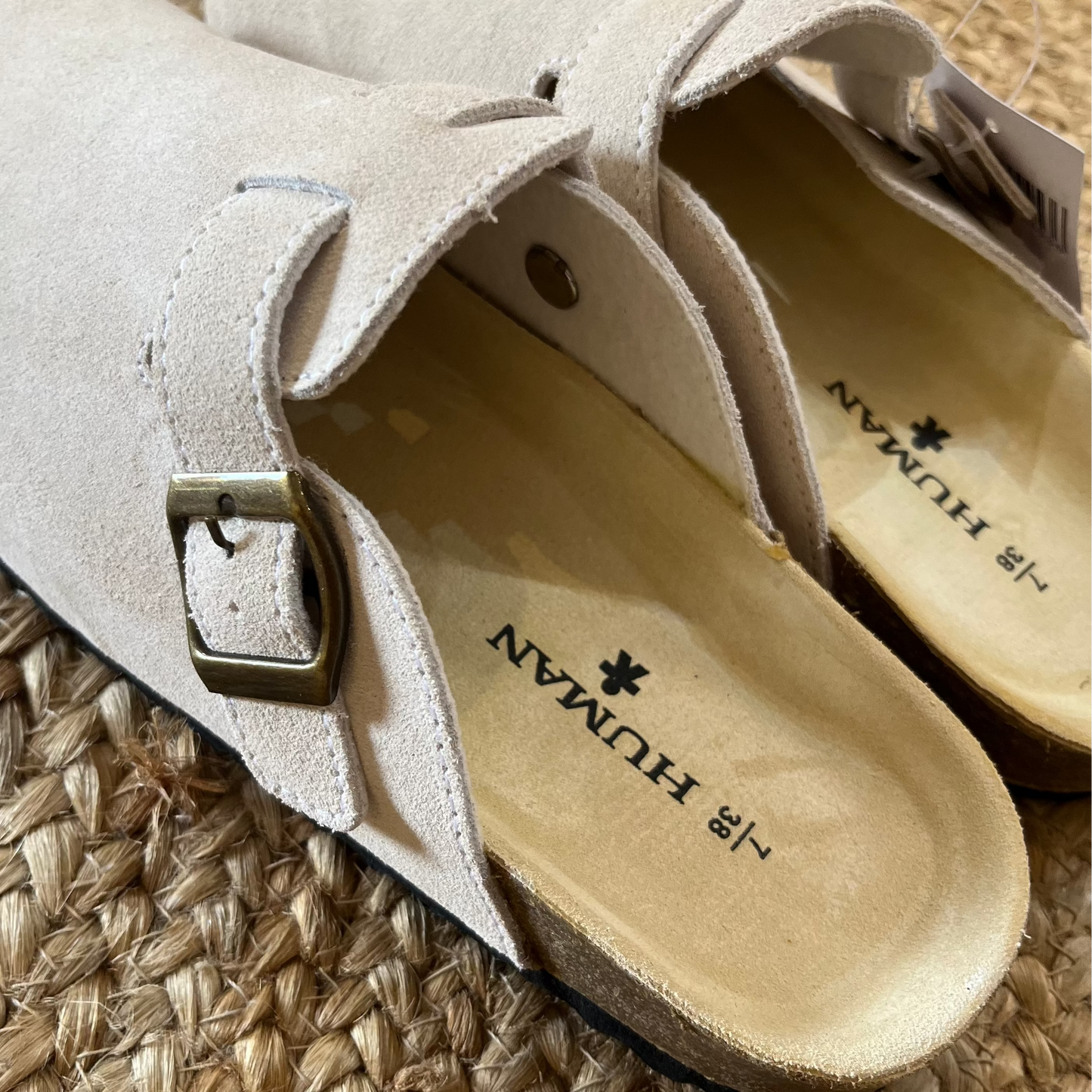 Lara Suede Slides in Sand by Human Shoes