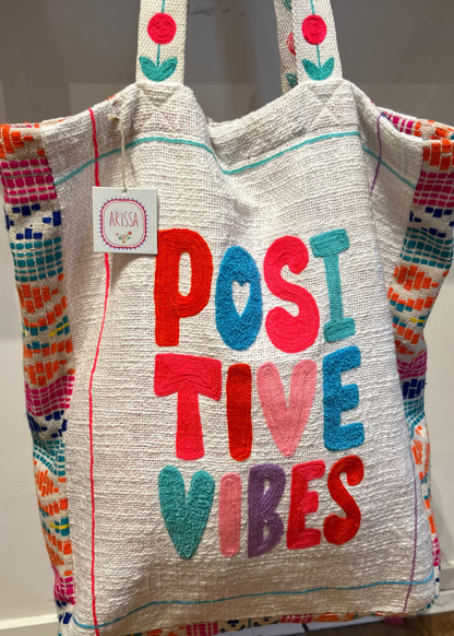 POSITIVE VIBES Embroidered Tote Bag