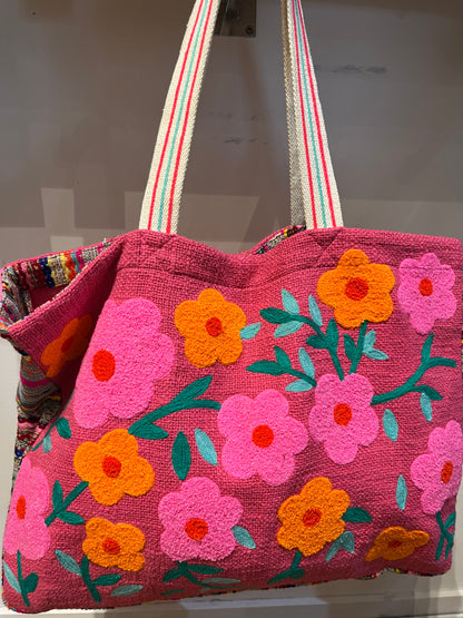 Flower Power Embroidered Tote Bag