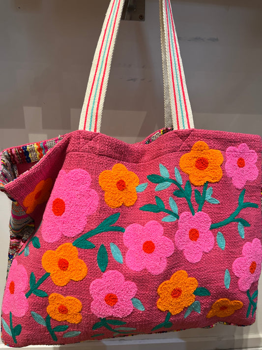 Flower Power Embroidered Tote Bag