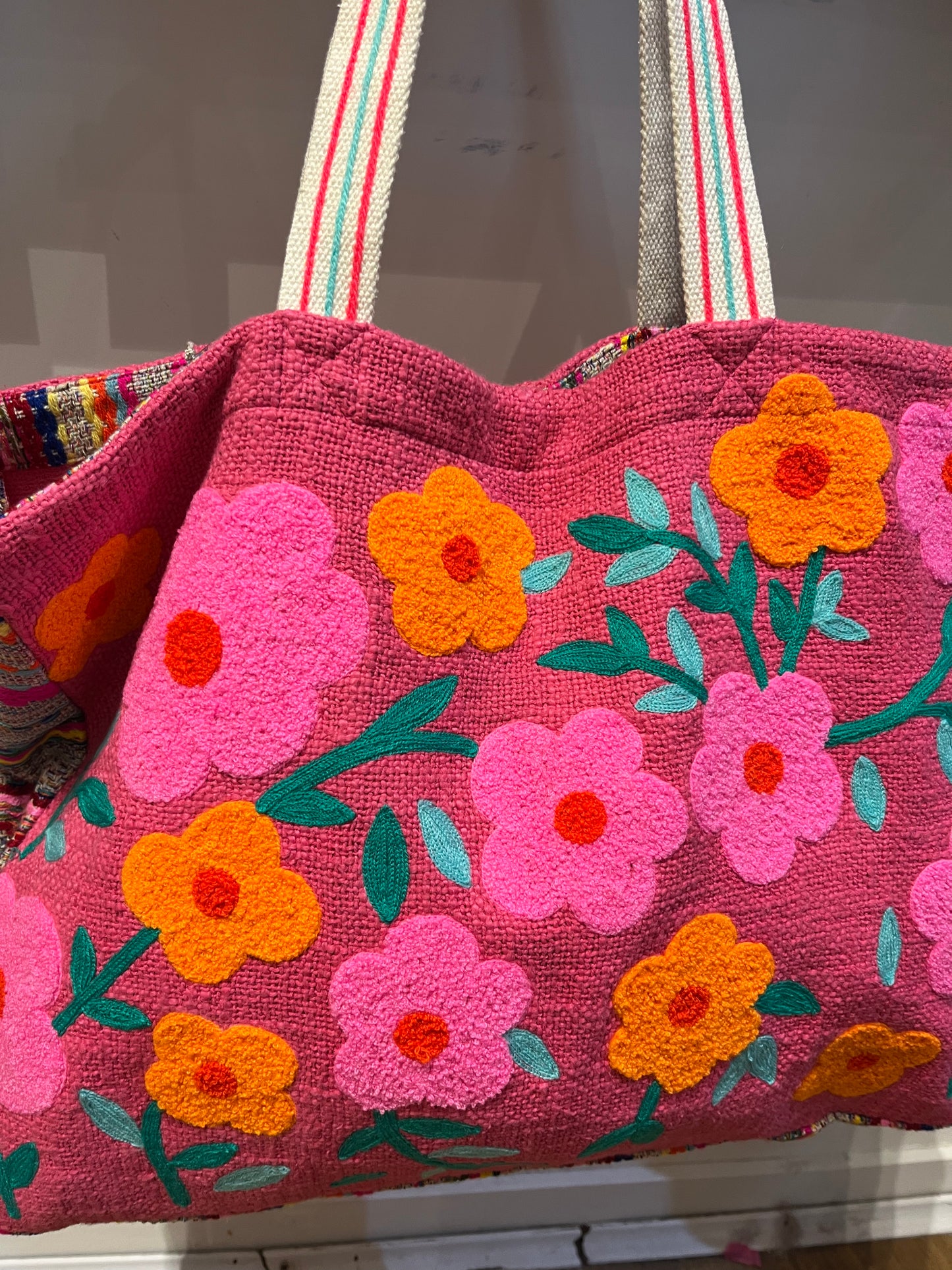 Flower Power Embroidered Tote Bag