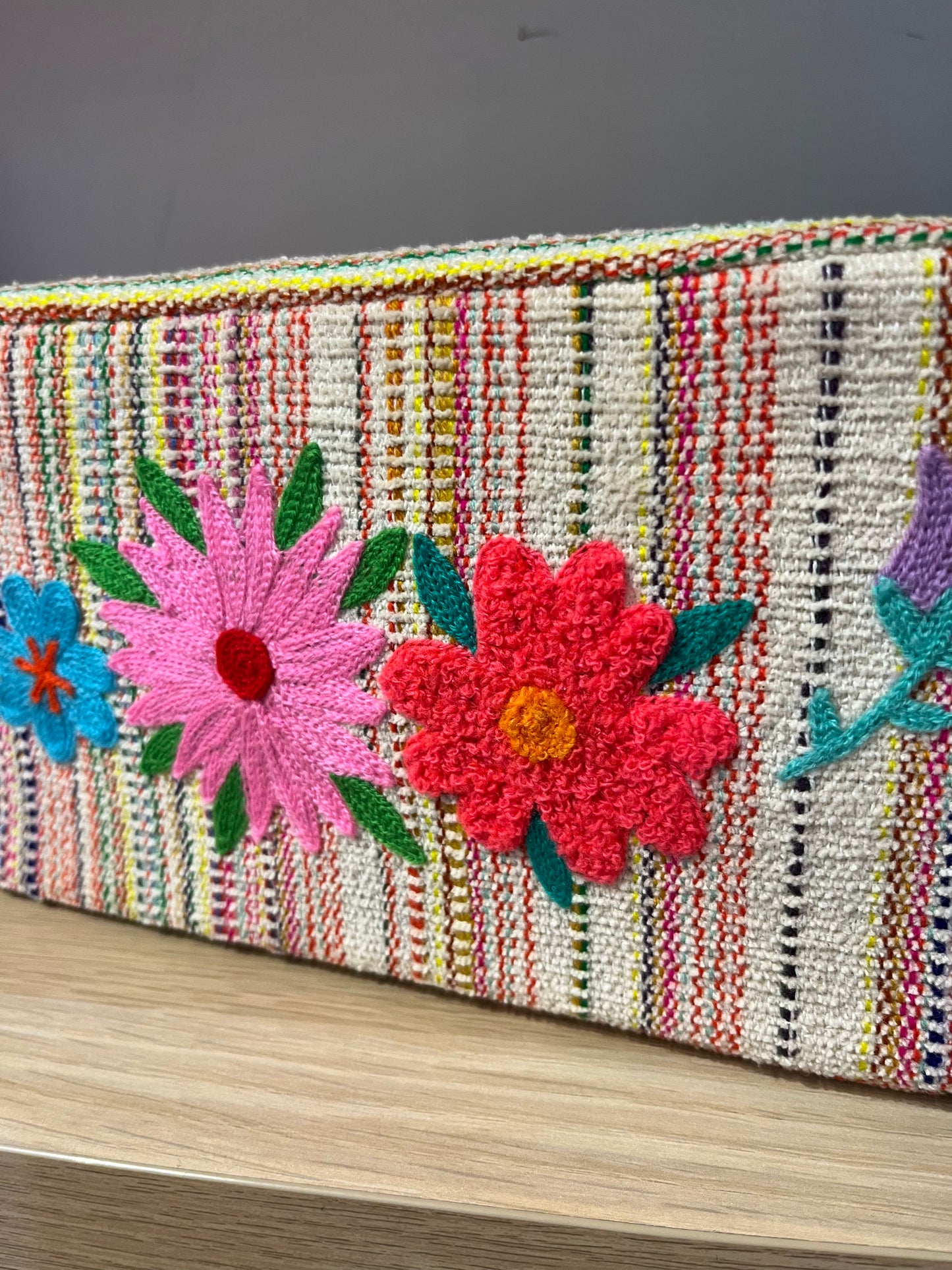 Flowers Embroidered Cosmetic Pouch Large