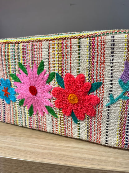 Flowers Embroidered Cosmetic Pouch Large