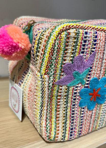 Flowers Embroidered Cosmetic Pouch Large